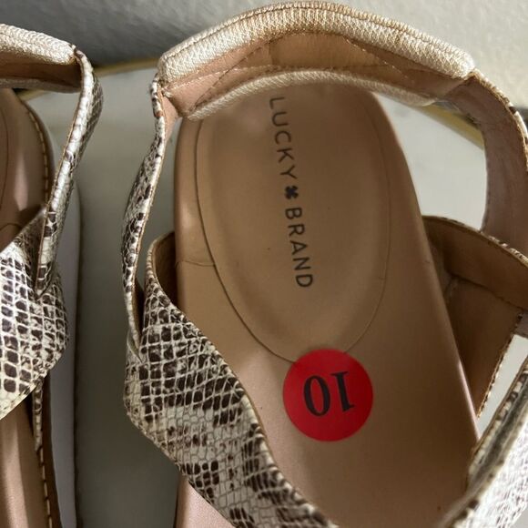 Lucky Brand Platform Wedge Sandals Animal Snake Tan White 10 - Picture 2 of 8